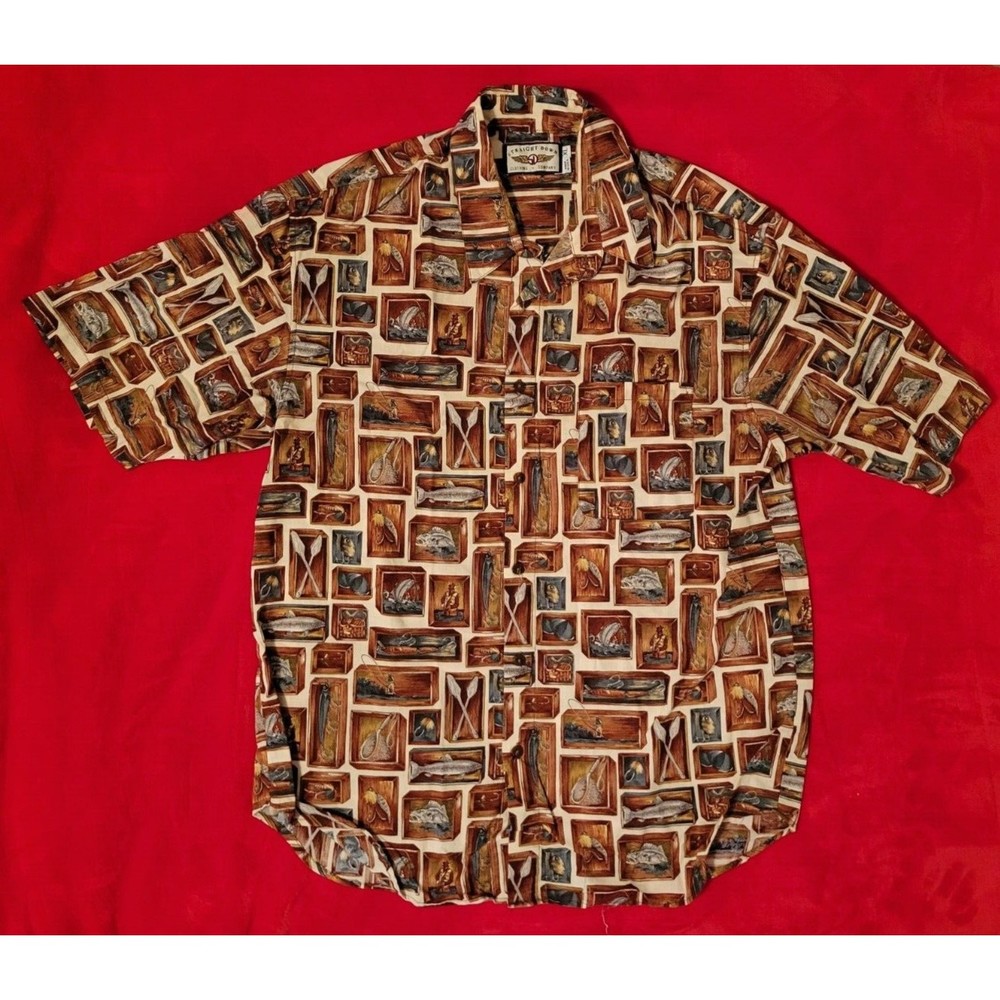 Straight Down Clothing Co Men's XL Fishing Multi Color Button Shirt Vintage USA